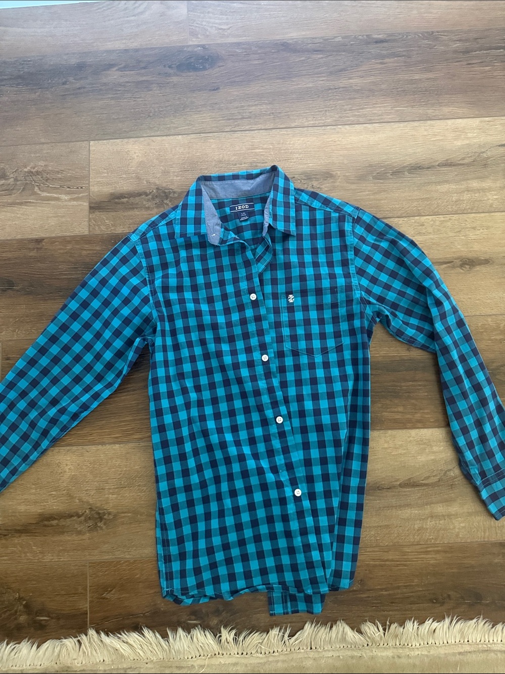 Izod Teal and Black Plaid Long-Sleeve Button-Down Shirt